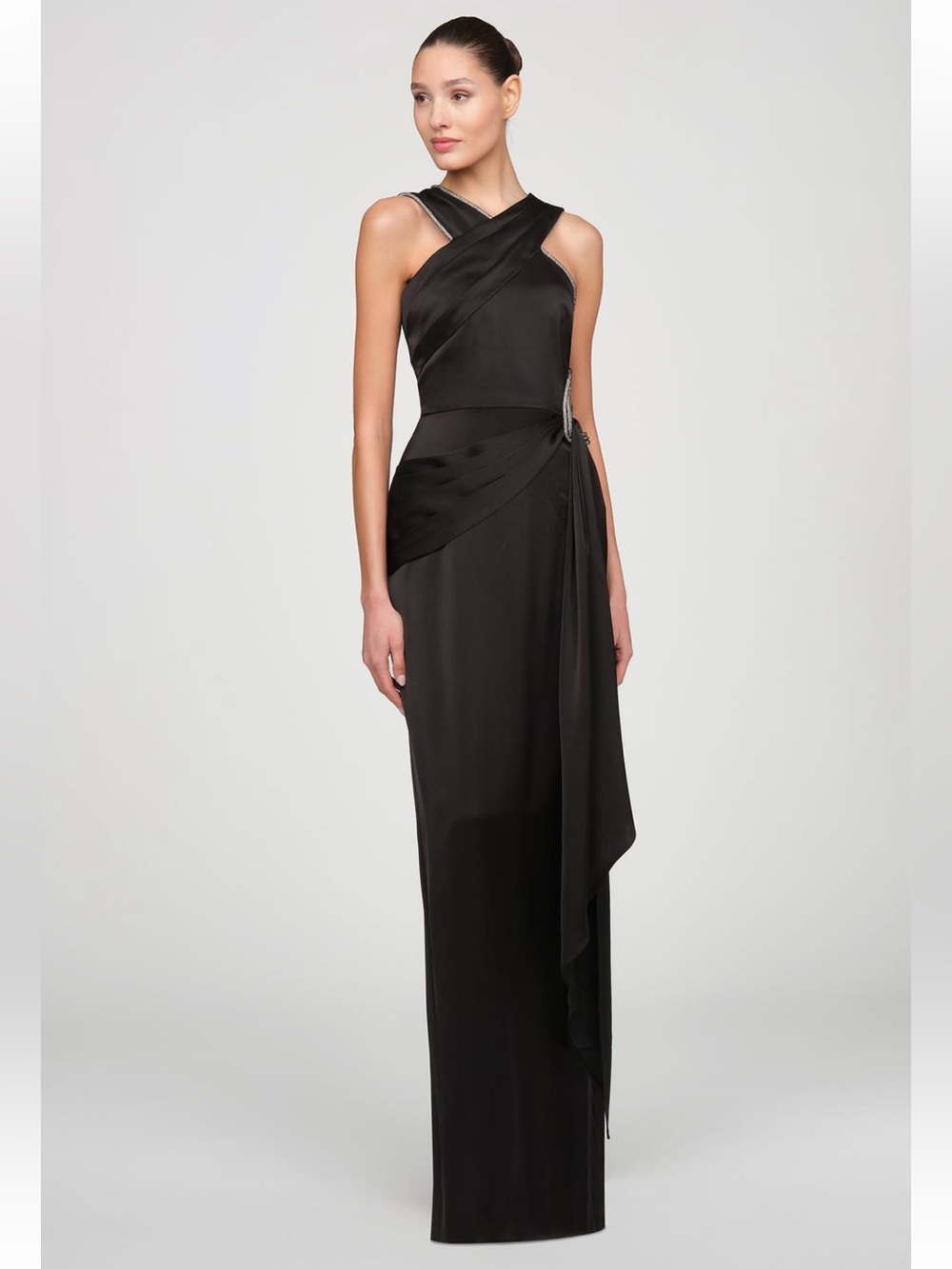 Theia Cressida Halter Column Satin Gown